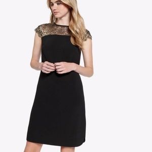 Ted Baker Lorenne black dress with gold lace, size 6